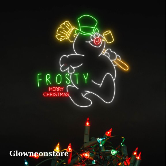 Glowneon Frosty Christmas Neon Sign, Frosty Christmas Led Sign, Snowman Frosty Christmas Decor Neon