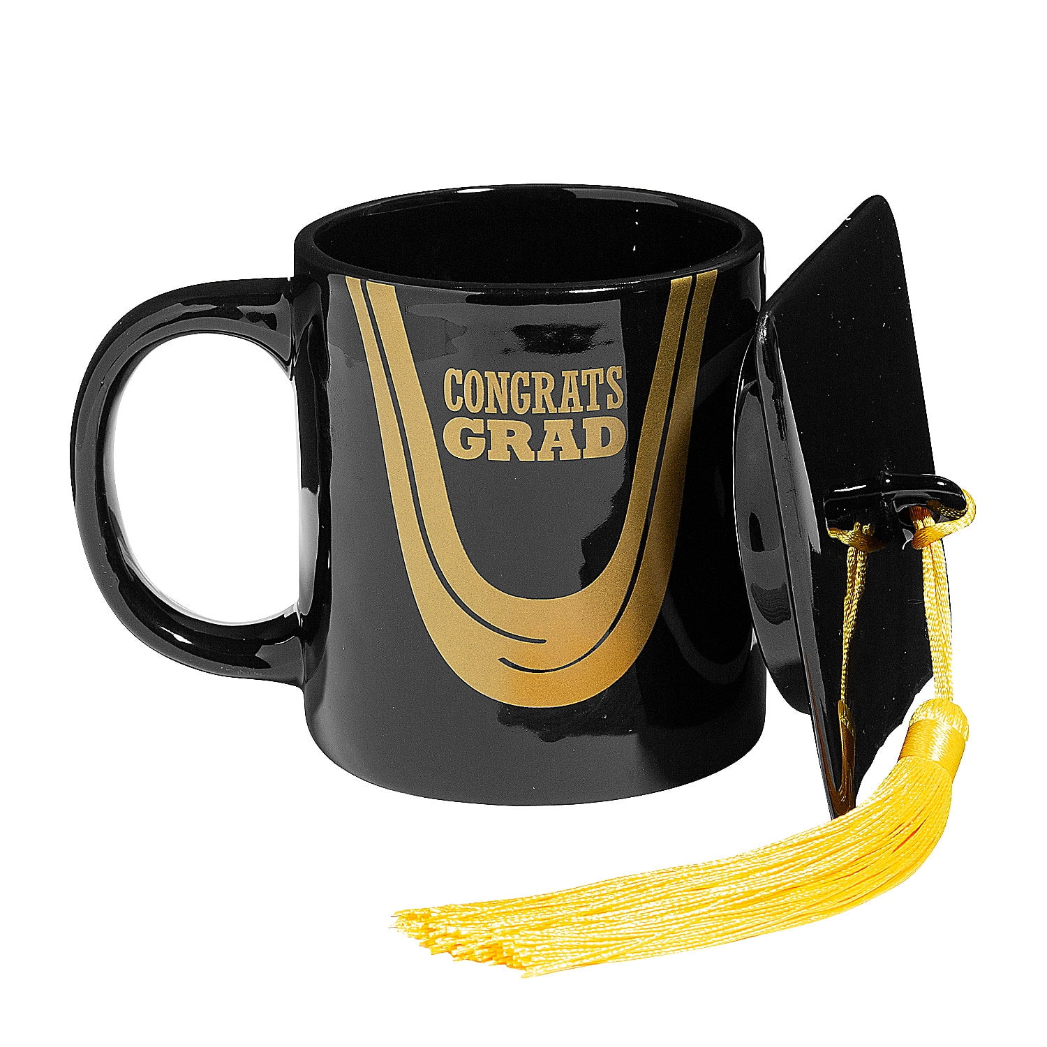 Fun Express Congrats Grad Ceramic Black Mug with Cap
