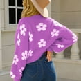 thumbnail image 4 of SWSMCLT Women's V Neck Knit Crop Sweater Bishop Long Sleeve Warm Fashion Cozy Slouchy Short Open Front Cardigan Soft Floral Winter Fluffy Purple X-Large, 4 of 4