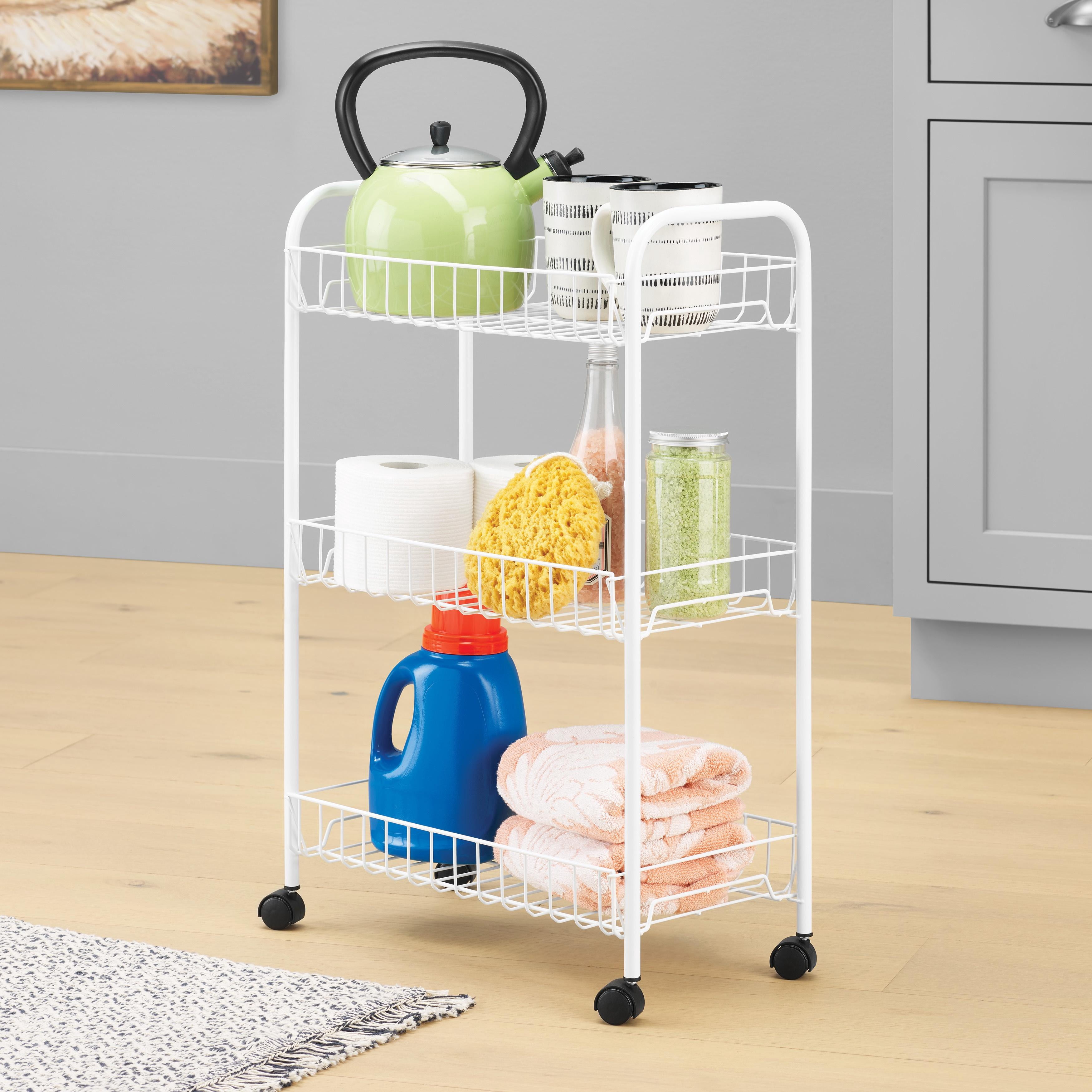 Whitmor 3-Tier Slim Wire Rolling Cart - White