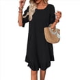thumbnail image 2 of Vestido Corto Holgado con Mangas Abullonadas, Bajo con Volantes, Cuello Redondo y Fruncido, Color Negro, Talla XXL, 2 of 10