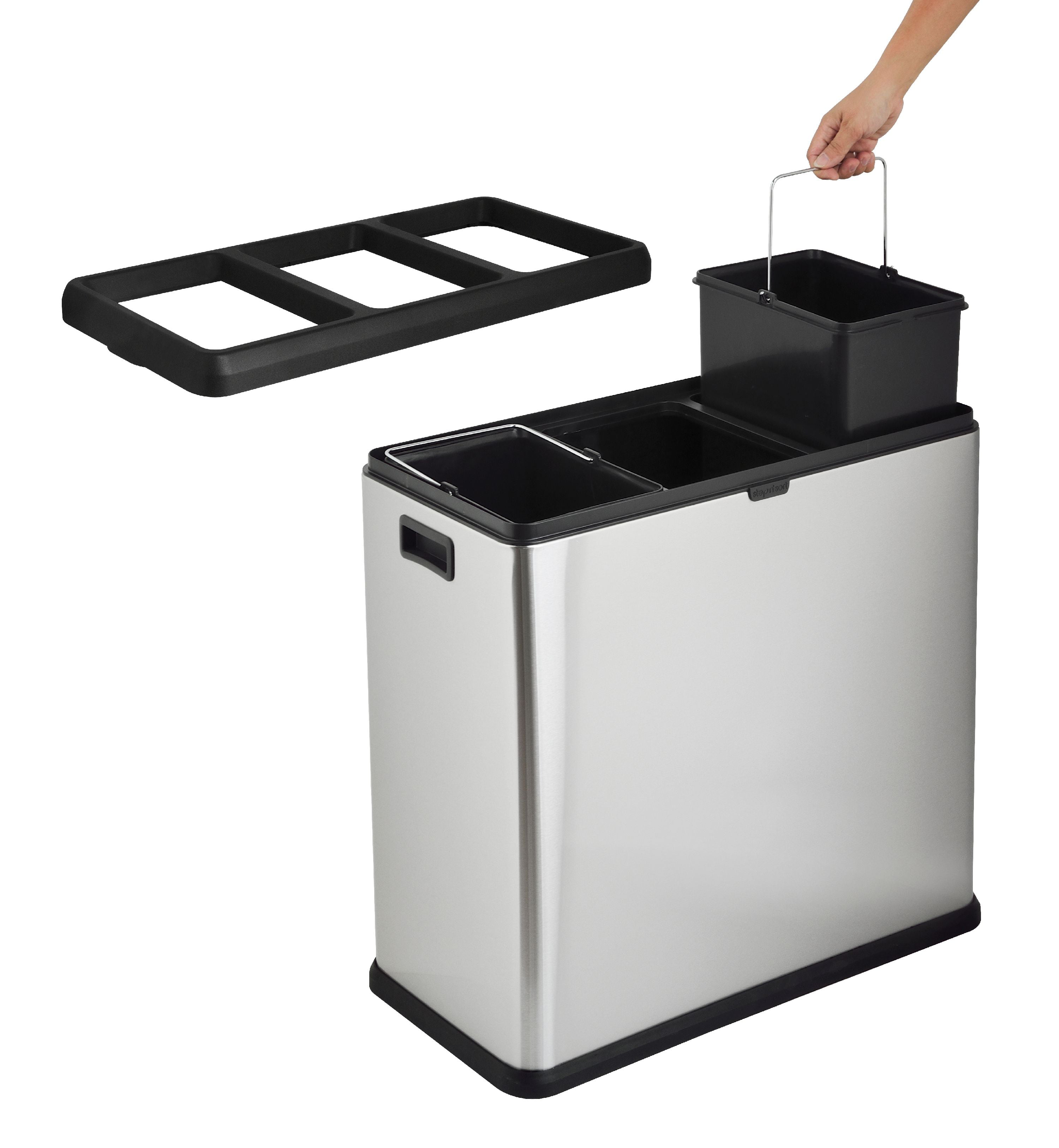 Step N Sort 16 Gallon 3-Compartment Stainless Steel Trash and Recycling Bin