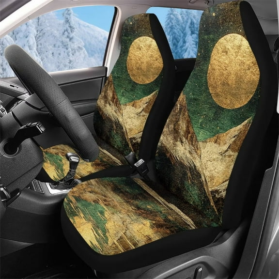 Garronmavis Mountain Moon Fuzzy Car Seat Covers 2 Piece Car Seats Covers Sets Bucket Seat Cover for Vehicle Interior Decor Stretchy Driver Seat Covers