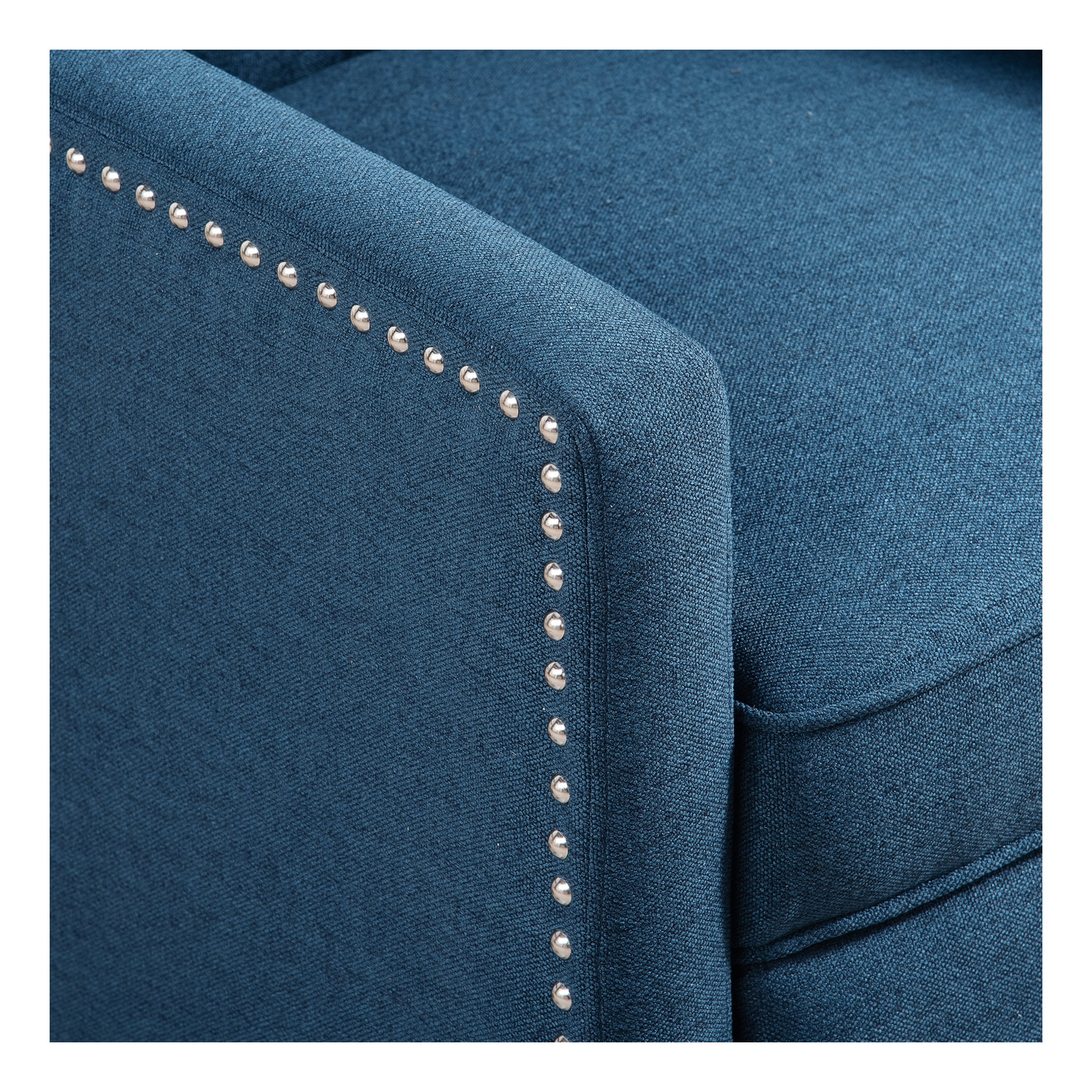 Josephine High-Back Fabric Upholstered Accent Chair with Button Tufting and Silver Trim, Solid Wood Leg, Blue