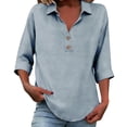 thumbnail image 2 of Neewe Women's Cotton Linen 3/4 Sleeves Lapel Collar Button Shirts Casual Summer Tops Basic Daily Tees, 2 of 7