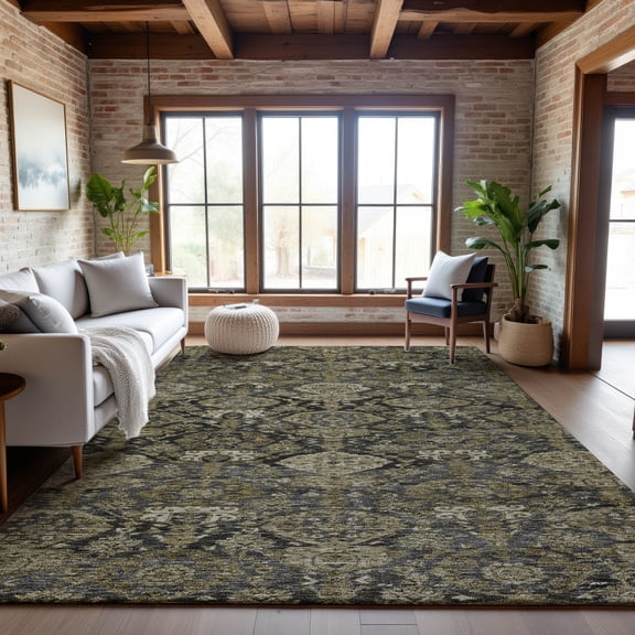 Addison Rugs Mayfield Premium Machine Washable Transitional Damask Charcoal Rectangle Rug, 8' x 10'