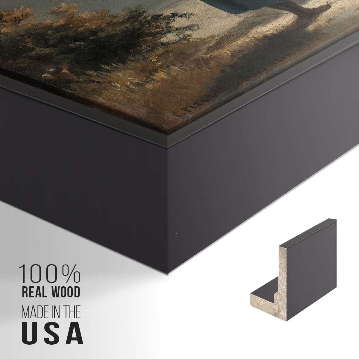 Vintage Landscape-CIX By Wexford Home Framed in Black Wood Gallery Wrapped Canvas 27 in. x 41 in.