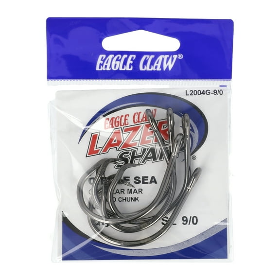 Eagle Claw Lazer Circle Light Wire Non-Off Set Fishing Hooks, Platinum Black, Size 9/0, 5-Pack
