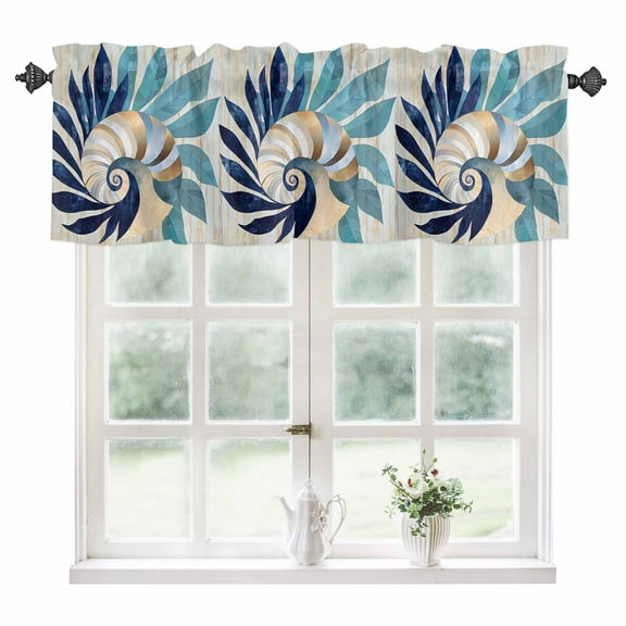 Navy Blue Teal Coastal Kitchen Valances for Windows 42x12 Inch Kitchen Curtains Valances Rod Pocket Abstract Art Nautical Ocean Conch Bathroom Window Valances for Window Treatment Decor