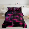 thumbnail image 1 of YST Hot Pink and Black Geometric Comforter Set Full,3D Square Plaid Bedding Set for Girls Women,Glowing Neon Geometry Comforter Set Reversible Soft,Abstract Checkered Quilt Bed Set 3Pcs, 1 of 5