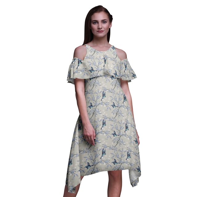 Bimba Pink Bird Print Womens Chic Style Cold Shoulder Shift Dress Summer Tunic - XXX-Large