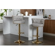 Luccalily Velvet Bar Stools Set of 2,the seat with a 360 degrees rotate Bar Stools with Back and Footrest,Modern Design and Golden Base for Kitchen,Bistro Pub, Dining Room Counter
