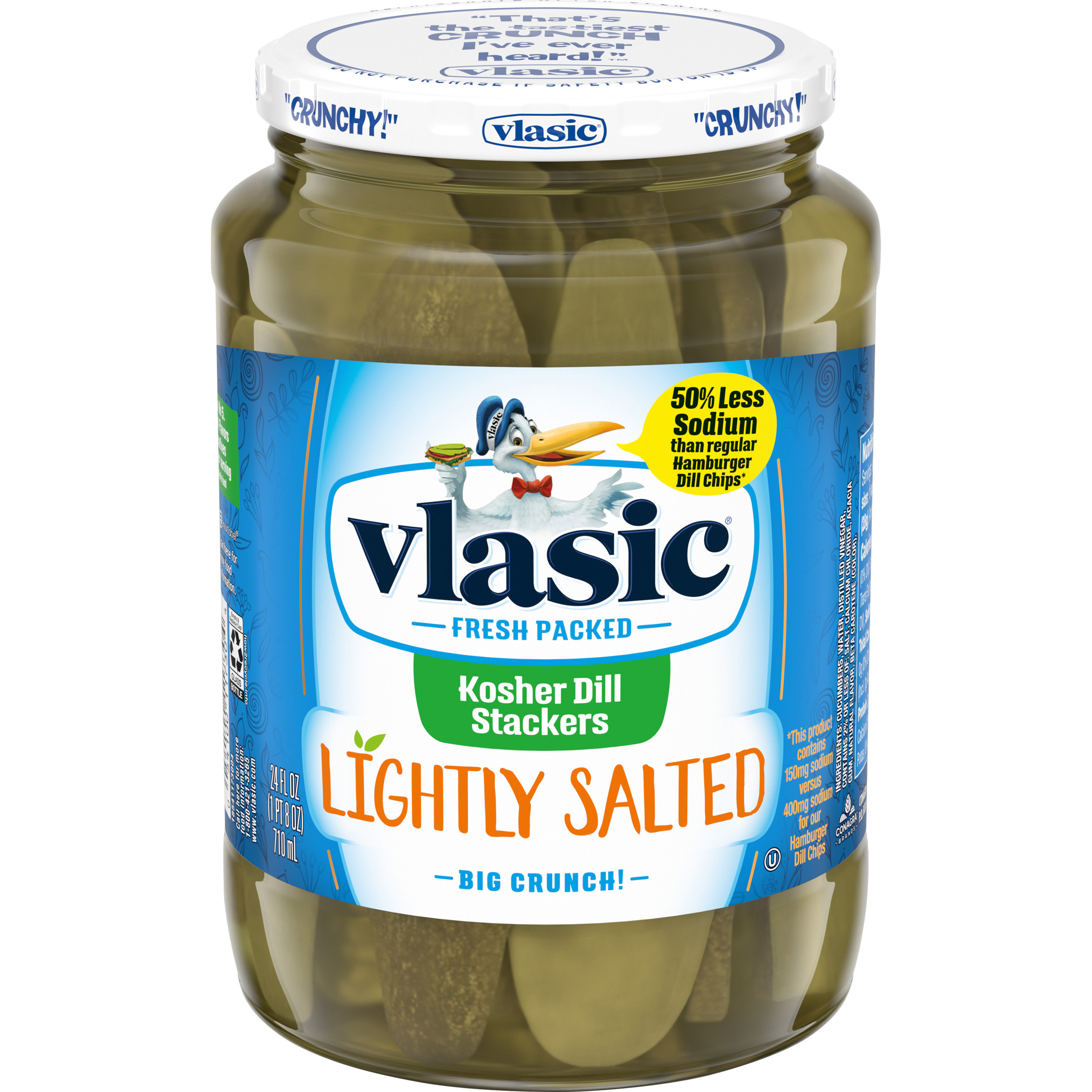 Vlasic Lightly Salted Kosher Dill Pickle Stackers, Keto Friendly, 24 FL