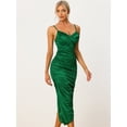 thumbnail image 2 of Vestido de verano sin mangas alto y bajo con cuello en V sexy de satén para mujer Vestido midi ceñido al cuerpo con tirantes finos Verde XS, 2 of 5