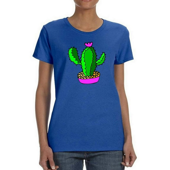 Cartoon Cactus In Round Pot Shaped T-Shirt Women -Image by Shutterstock, Female 3X-Large