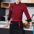 thumbnail image 2 of Chef Uniform Apron Set Stand Collar Short Sleeve Wrinkle-Resistant Chef Tops with Multi-Pocket Design Patchwork Color Professional Cooking Wear, 2 of 8