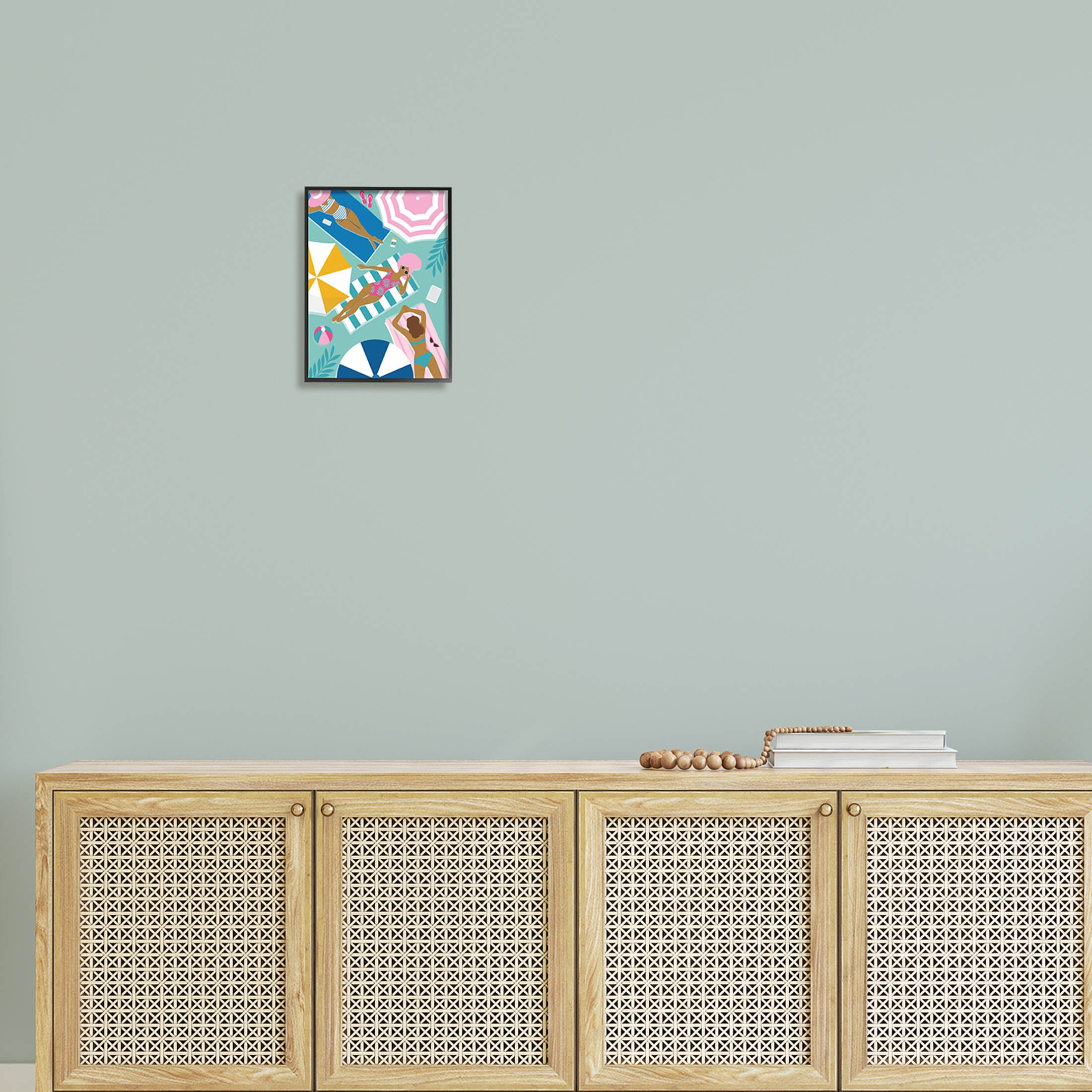 Modern Summer Sunbathing Girls Coastal Graphic Art Black Framed Art Print Wall Art