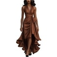 thumbnail image 2 of Women's Party Dress Slit Dress V-Neck Sleeveless Solid Color Irregular Hem Midi Length Sexy Evening Gown for Banquet Dinner Date Night,Coffee,XL, 2 of 8