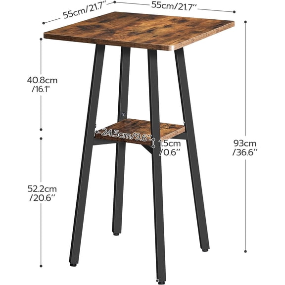 Bar Table, 2-Tier High Top Pub Table with Storage for Living Room Party