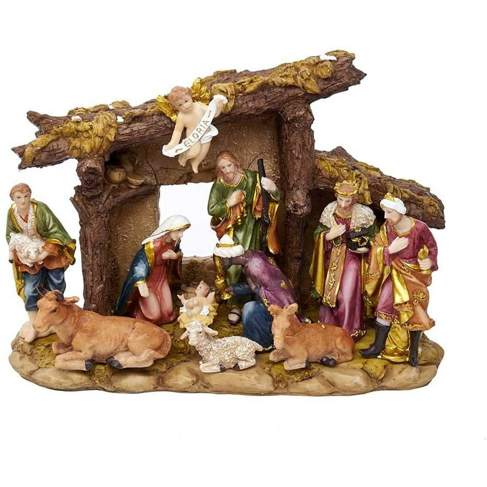 Kurt Adler Resin Nativity Set with Figures and Stable 11Piece Set