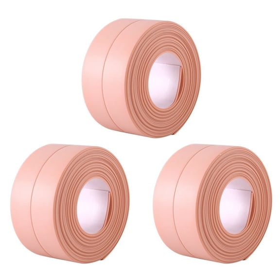 Caulk Tape - Self Adhesive Waterproof Sealant Strip for Bathroom, Kitchen, Sink, Tub, Shower, Bathtub & Toilet Edge Protection - Easy Peel (Pink, 3 Roll)