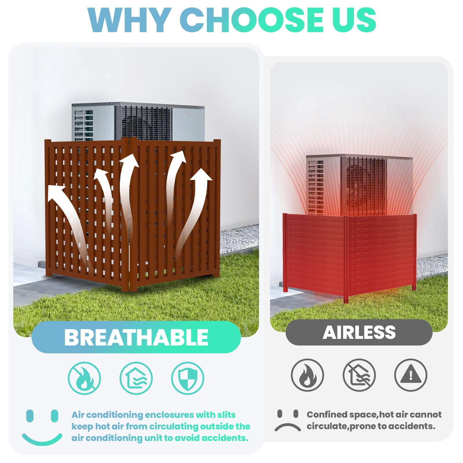 Lattice Brown 3-Panel Privacy Screen, Solid Wood Decorative Fences, Weather Resistant Air Conditioner Fence, Trash Can Enclosure, Spliced Ac Unit Fence for Patio Garden Flower Bed Animal Barrier