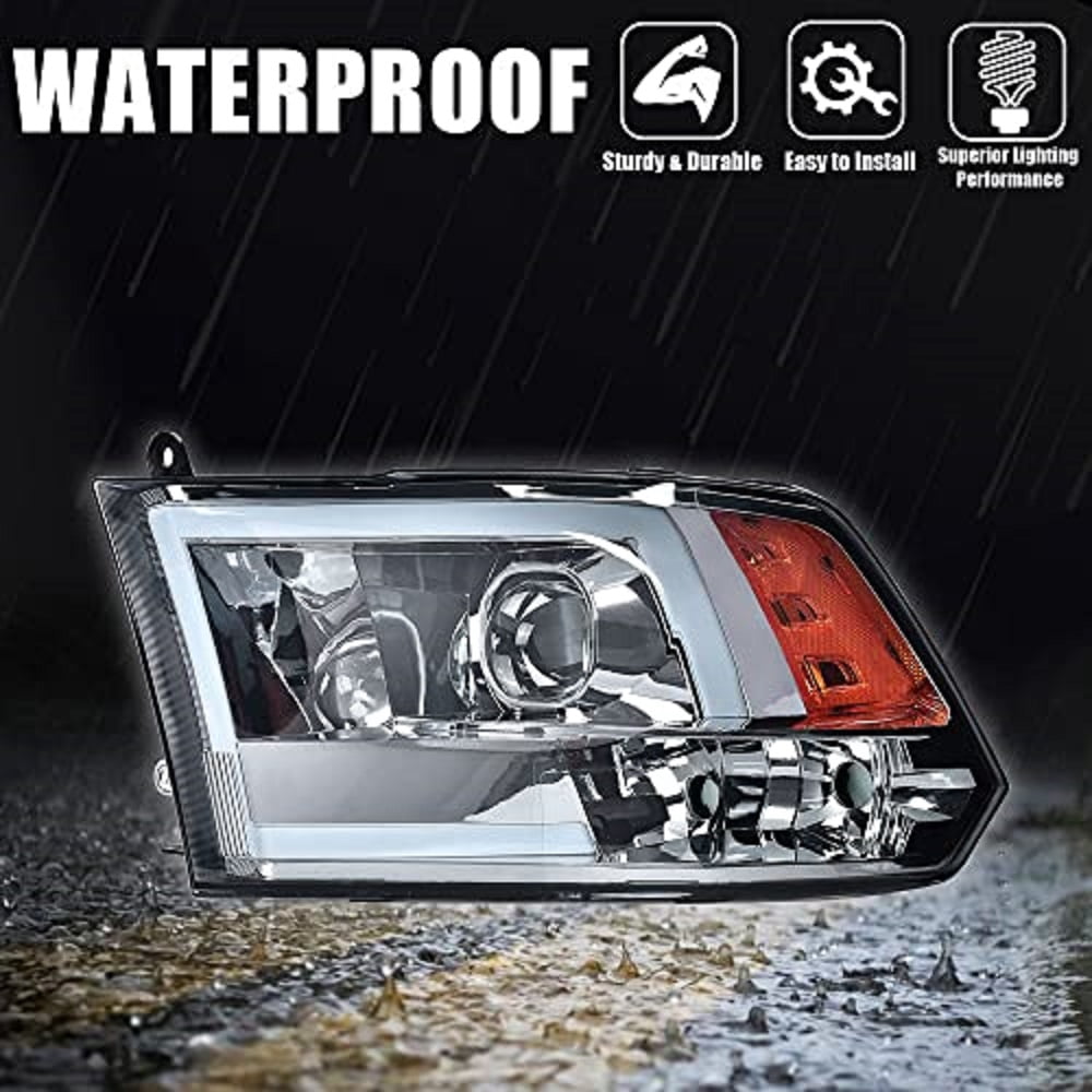 PIT66 LED Headlight, fit for 09-18 Dodge Ram 1500 Headlamps Smoke Lens Chrome Housing Amber Reflector