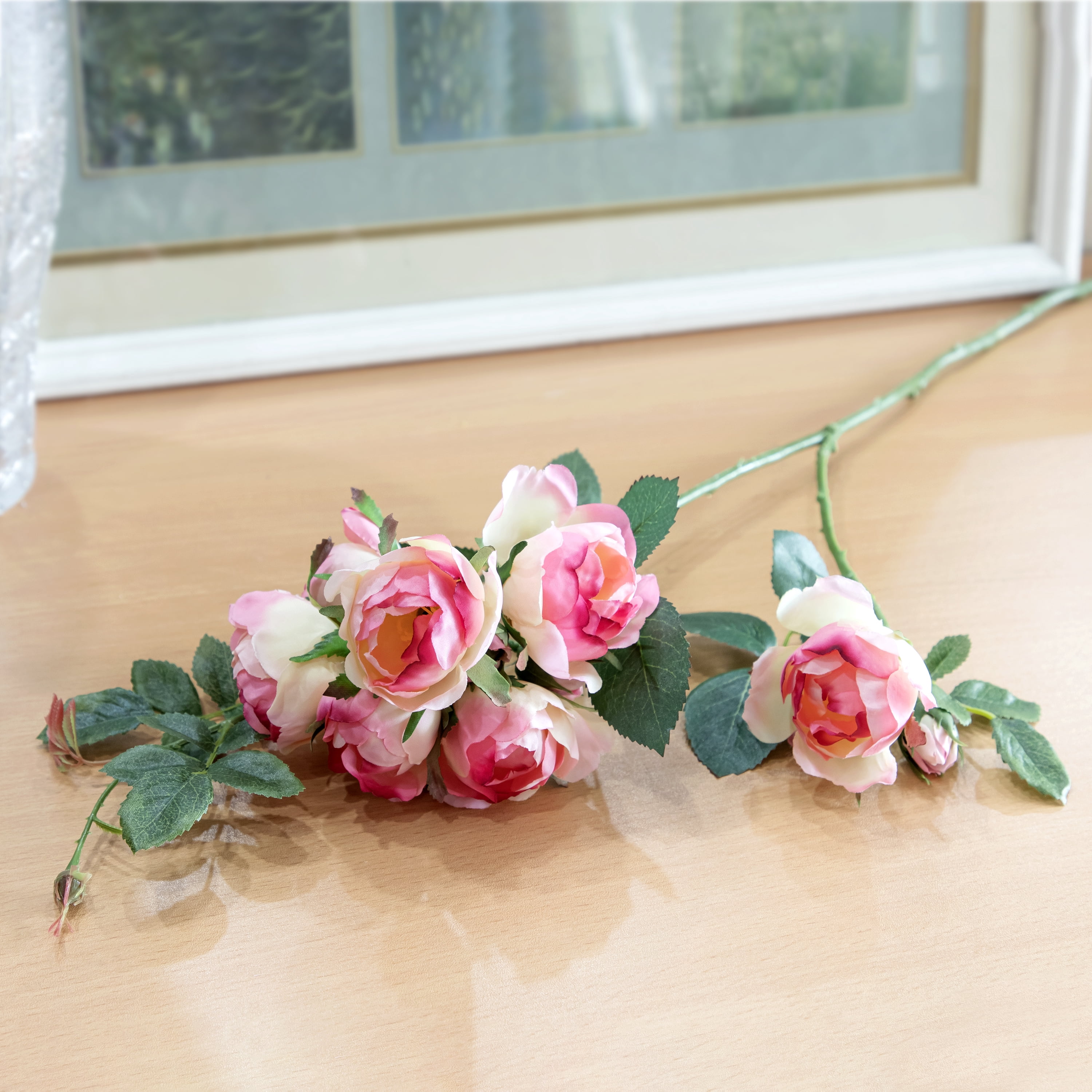 27-inch Artificial Silk Pink Mini Cabbage Roses Mixed Long Stem, for Indoor Use, by Mainstays