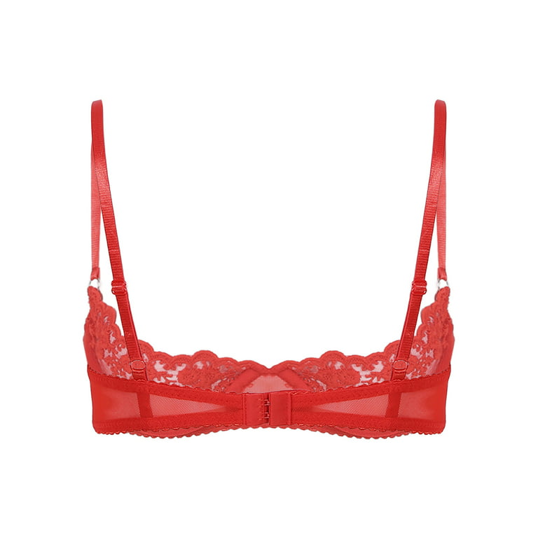 Victoria's Secret Red Black Lace Unlined Demi Bra Valentines - 36C