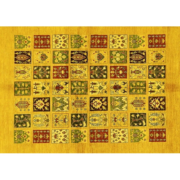 Ahgly Company Indoor Rectangle Oriental Yellow Modern Area Rugs, 8' x 12'