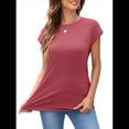 thumbnail image 2 of Camiseta de Verano para Mujer, Color Liso, Cuello Redondo, Corta, Color Rojo Vino, Talla M, 2 of 7