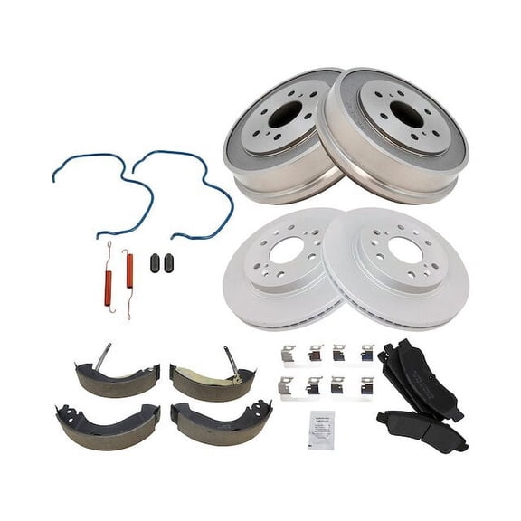 Front and Rear Brake Pad Rotor Shoe Drum Kit - Compatible with 2007 - 2008 Chevy Silverado 1500
