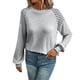 thumbnail image 1 of Suéter de cuello redondo para mujer, informal, con cuello redondo, empalme de encaje, color liso, manga larga, 1 of 4