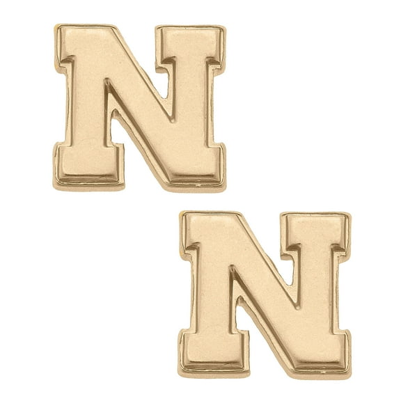 Women' CANVAS Style Nebraska Huskers 24K Gold Plated Stud Earrings