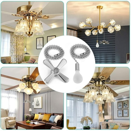 

Ceiling Fan Pull Chain Extender 13.6 inch Beaded Chains With Light Bulb & Fan Cord Silver
