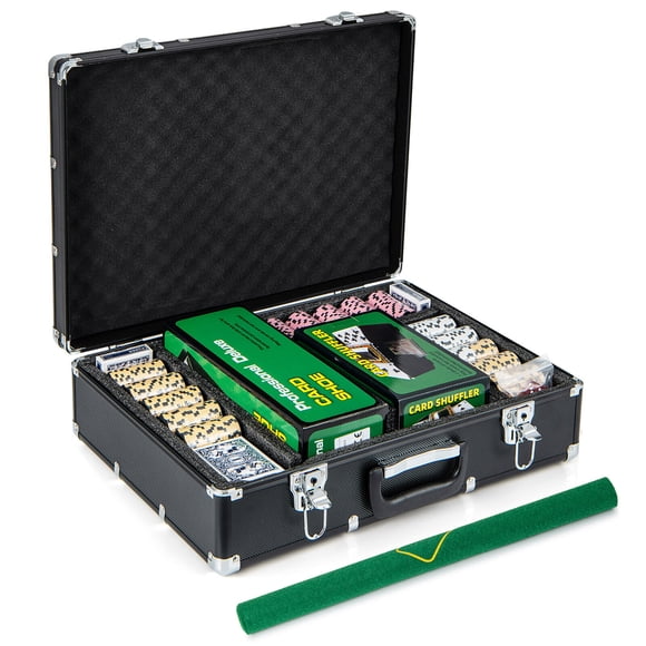 Gymax 600-Piece Poker Chip Set 14 Gram Claytec Chips w/ Carrying Case 6 Decks of Cards