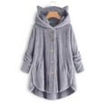 thumbnail image 3 of Lady Coat And Velvet Coat Cat Ear Hooded Soild Patchwork Button Autumn Winter Plush, 3 of 4
