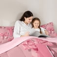 thumbnail image 5 of Castle Fairy Ribbon Bow Knot Personalized Initial J Bedding Comforter Set 2pcs for Preppy Child Teens,Pink Bow-Tie Twin Comforter Sets Microfiber,Dreamy Princess Bow Alphabet Breathable Bedding Set, 5 of 8