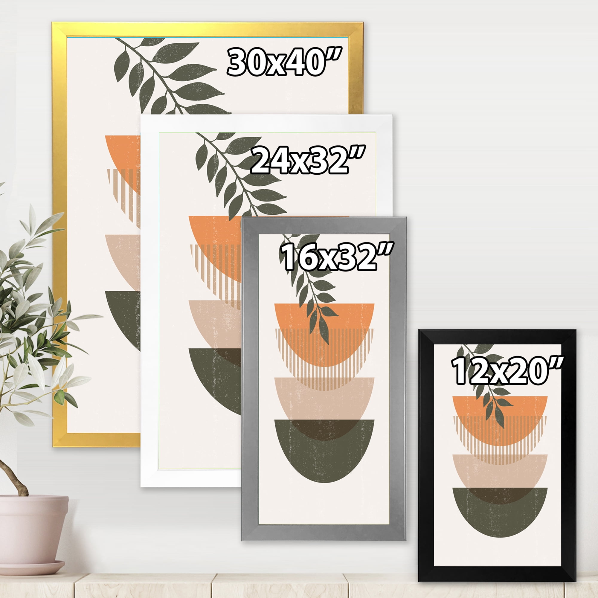 Designart 'Abstract Geometrical Moon and Sun With Leaf II' Modern Framed Art Print