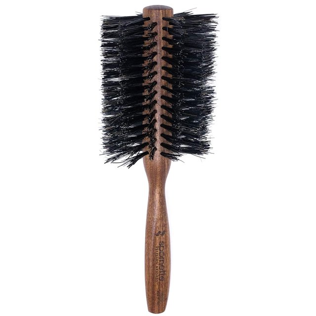 Cepillo redondo Spornette de cerdas de jabalí italianas para mujeres y hombres. Cepillo redondo grande para secar, peinar y dar volumen. Cepillo de madera para cabello mediano a largo, grueso, fino, r