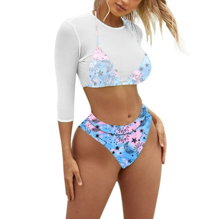 

Women Beachwears Printed Sporty Push-Up Padded Bra Beach Bikini Set Swimsuit High Waist Beachwear Bohemia Tropical Sunbath Swim Wear