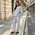 thumbnail image 6 of Hearthz Sweat Outfits for Women 2 Pieces Crew Neck Sweatshirt Wide Leg Pants Set Fall Winter Athletic Workout Oversized Womens Matching Sweat Set Gray M, 6 of 8