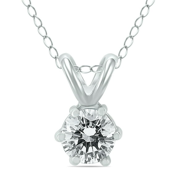 SZUL Women's 1/2 Carat 6 Prong Diamond Solitaire Pendant in 14K White Gold (K-L Color, I2-I3 Clarity)