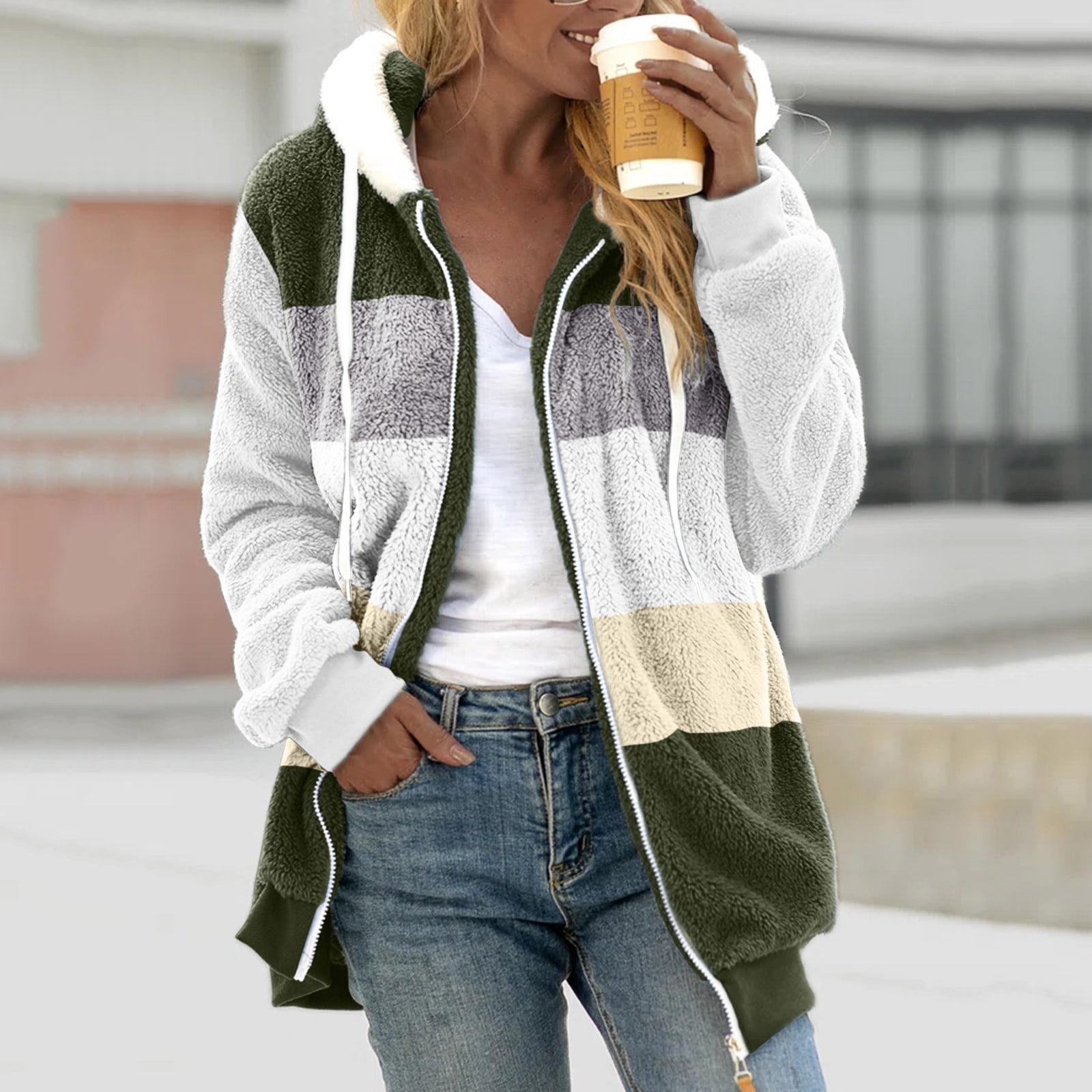 Tbopshirt Winter Coats for Women,Womens Coats,Fashion Women's Zipper V-Neck Pullover Tops Long Sleeve Hooded Blouse Sweatshirt,Zipper Coat Hoodie Jackets