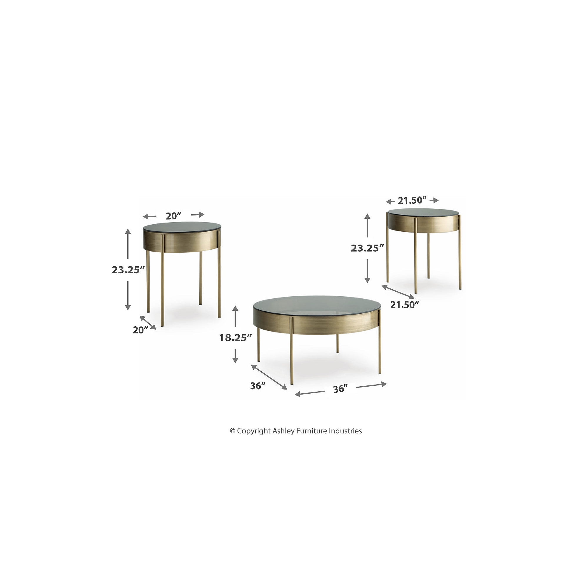 Signature Design by Ashley Jettaya 3-Piece Glass Coffee Table Set with End Tables - Brushed Brass Finish