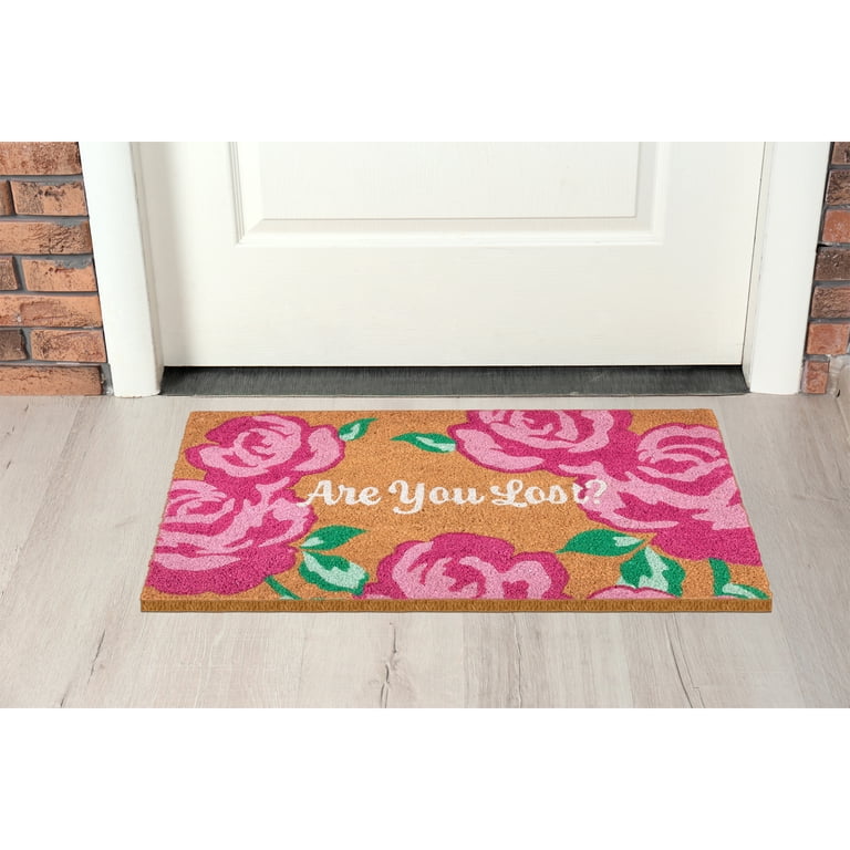 Mainstays Pink Floral Outdoor Doormat, 18" x 30" photo 2