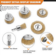 thumbnail image 4 of Wire Wheel Cup Brush for Drill, 9 Pack Carbon Steel Bristles Wire Brush Set Coarse Crimped Abrasive Brass Coated Brushes1 x Wire Brush Set, 4 of 5