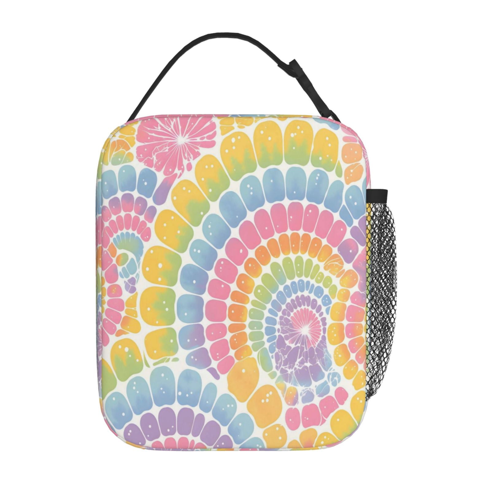 Lunch Bag For Women Men Insulated Portable Lunch Box Bento Box Office Picnic Travel Cooler Bag Gray Tie-Dye Background Rainbow Colors_2