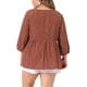 thumbnail image 3 of Blusas de flores con volantes y llavero para mujeres de tallas grandes Agnes Orinda, 3/4 de manga, Día de la Madre, 3X, rojo y marrón, 3 of 6
