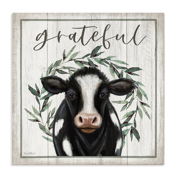 Stupell Industries Rustic Lodge Grateful Phrase Cow Canvas Art, 36 x 36, by Elizabeth Tyndall